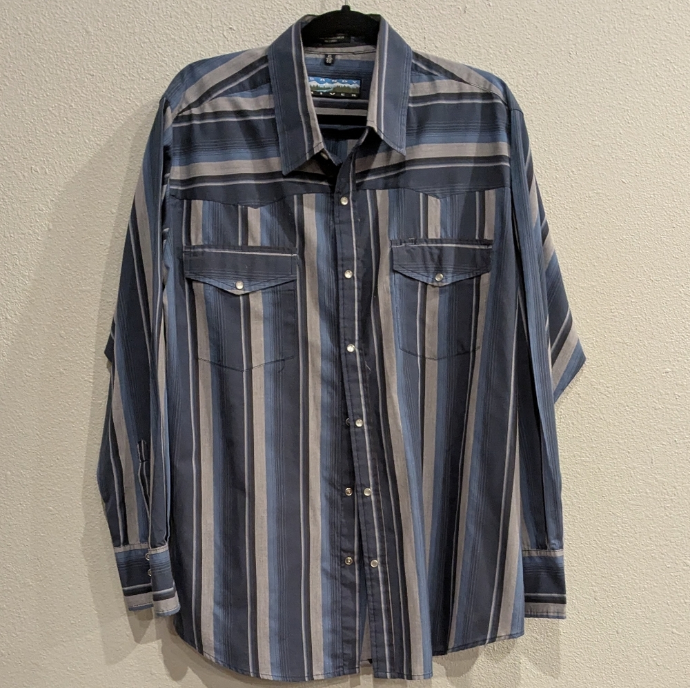 Blue and White Striped Casual Button Down Shirt